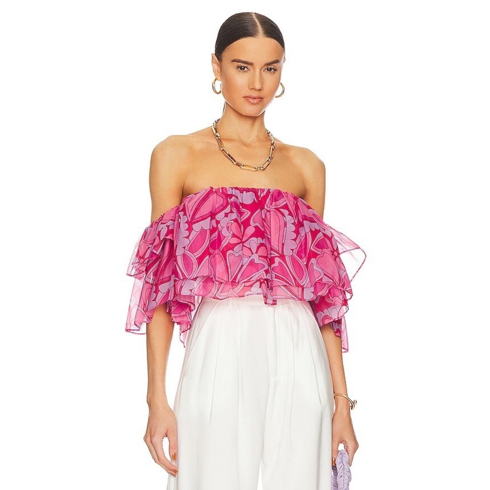 Show Me Your Mumu Rossella Ruffle Top‎ in Candy Hearts Organza XXL